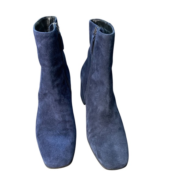 Aquatalia Suede Ankle Boots Block Heel Square Toe Blue Boots Minimalist Style - Picture 2 of 14